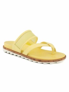 London Fog Stelanie Women’s Thong Sandals Yellow Slip On Cork Footbed Size 8.5